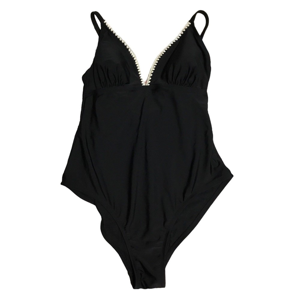 Kona Sol One Piece Black Bathing Suit With Crochet Trim NWOT
